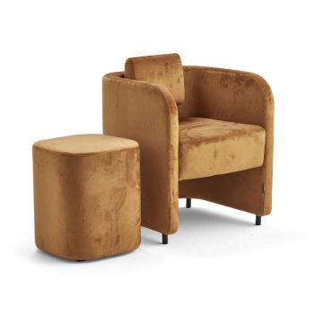 Nábytková zostava COMFY, kreslo + taburet, na nožičkách, zamat, zlatá obrázok