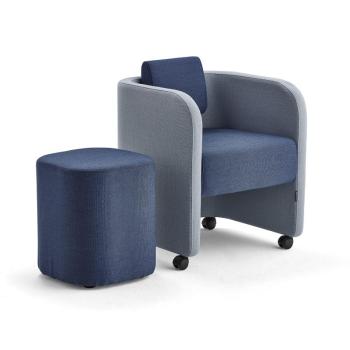 Nábytková zostava COMFY, kreslo + taburet, s kolieskami, vlna, modrá obrázok
