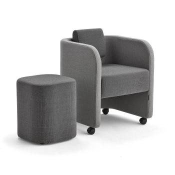 Nábytková zostava COMFY, kreslo + taburet, s kolieskami, vlna, svetlo/tmavošedá obrázok