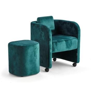 Nábytková zostava COMFY, kreslo + taburet, s kolieskami, zamat, smaragdová obrázok