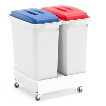 Odpadkové koše na triedenie odpadu, 2 x 60 L (červená a modrá) + vozík obrázok