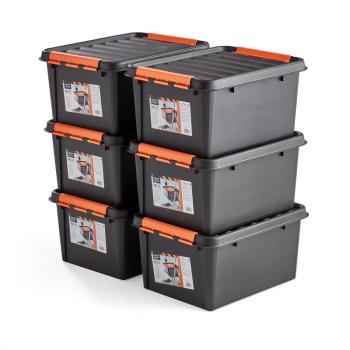 Plastové boxy s vekom NOLAN, 32 L, 6 ks, 500x390x260 mm, čierne obrázok