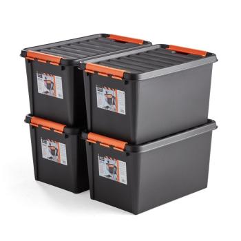 Plastové boxy s vekom NOLAN, 50 L, 4 ks, 590x390x345 mm, čierne obrázok