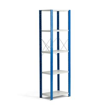 Policový kovový regál MIX, základná sekcia, 2100x600x500 mm, modrá, šedá obrázok