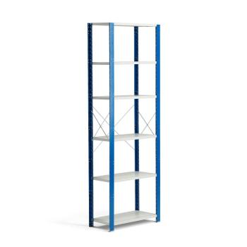 Policový kovový regál MIX, základná sekcia, 2500x800x400 mm, modrá, šedá obrázok