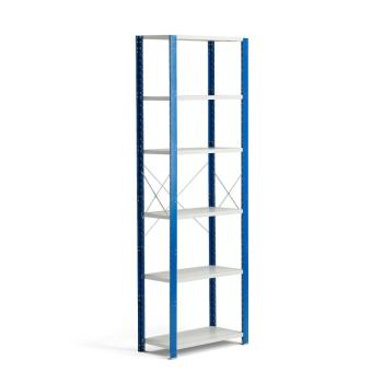 Policový kovový regál MIX, základná sekcia, 2500x800x600 mm, modrá, šedá obrázok