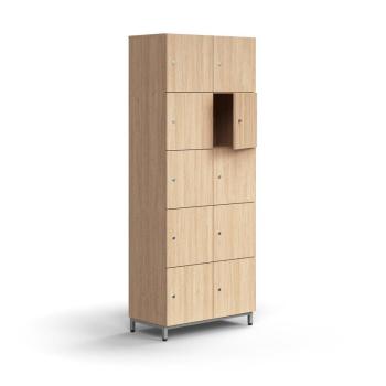 Priehradková skrinka QBUS, 10 priehradiek, na nožičkách, 2020x800x420 mm, strieborná, dub obrázok