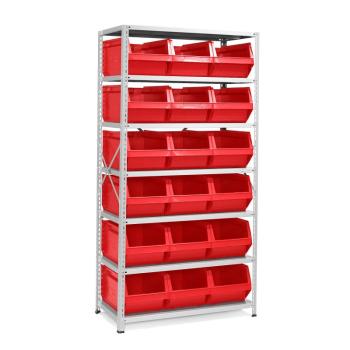 Regál POWER s 18 červenými plastovými boxami série 9000, 1970x1000x500 mm obrázok
