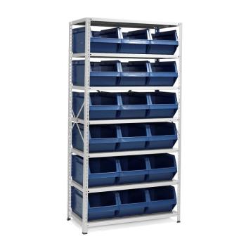 Regál POWER s 18 modrými plastovými boxami série 9000, 1970x1000x500 mm obrázok