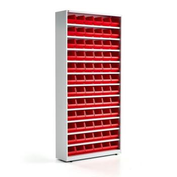 Regál s plastovými boxmi, 72 červených boxov, 2000x950x250 mm obrázok