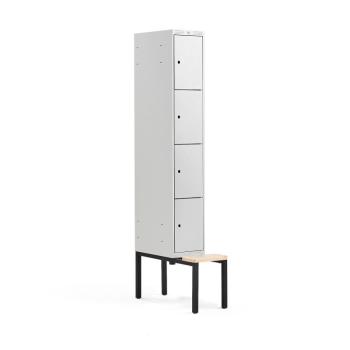 Šatňová skrinka CLASSIC, s lavičkou, 1 sekcia, 4 priehradky, 2120x300x550 mm, šedá obrázok