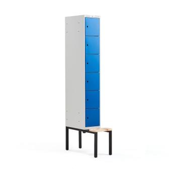 Šatňová skrinka CLASSIC, s lavičkou, 1 sekcia, 6 priehradiek, 2120x300x550 mm, modrá obrázok