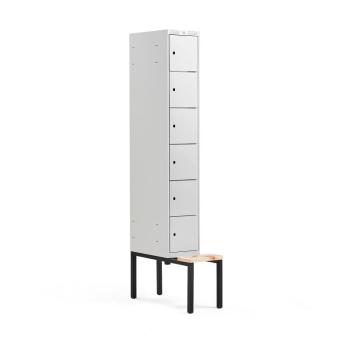 Šatňová skrinka CLASSIC, s lavičkou, 1 sekcia, 6 priehradiek, 2120x300x550 mm, šedá obrázok