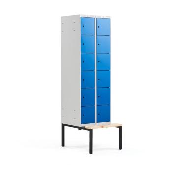Šatňová skrinka CLASSIC, s lavičkou, 2 sekcie, 12 priehradiek, 2120x600x550 mm, modrá obrázok