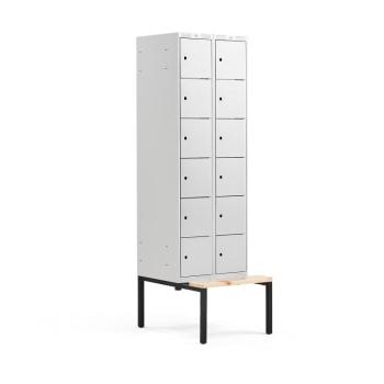 Šatňová skrinka CLASSIC, s lavičkou, 2 sekcie, 12 priehradiek, 2120x600x550 mm, šedá obrázok