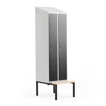 Šatňová skrinka CLASSIC, s lavičkou, 2 sekcie, 2290x600x550 mm, čierna obrázok