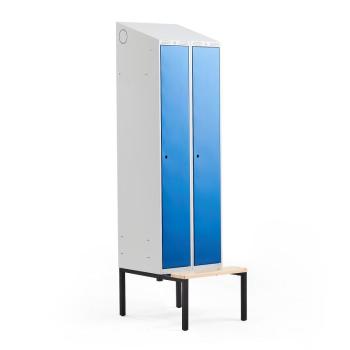Šatňová skrinka CLASSIC, s lavičkou, 2 sekcie, 2290x600x550 mm, modrá obrázok