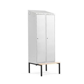 Šatňová skrinka CLASSIC, s lavičkou, 2 sekcie, 2290x800x550 mm, šedá obrázok