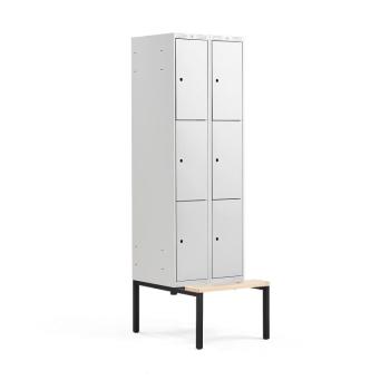 Šatňová skrinka CLASSIC, s lavičkou, 2 sekcie, 6 priehradiek, 2120x600x550 mm, šedá obrázok