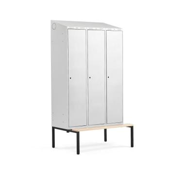 Šatňová skrinka CLASSIC, s lavičkou, 3 sekcie, 2290x1200x550 mm, šedá obrázok