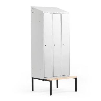 Šatňová skrinka CLASSIC, s lavičkou, 3 sekcie, 2290x900x550 mm, šedá obrázok