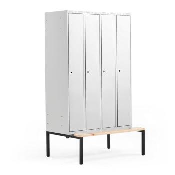 Šatňová skrinka CLASSIC, s lavičkou, 4 sekcie, 2120x1200x550 mm, šedá obrázok