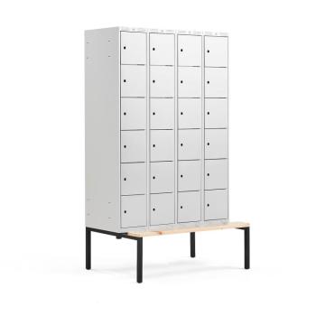 Šatňová skrinka CLASSIC, s lavičkou, 4 sekcie, 24 priehradiek, 2120x1200x550 mm, šedá obrázok