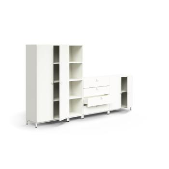 Skriňa QBUS + 4 priehradky + 4 zásuvky, na nožičkách, 1636x2800x420 mm, biela obrázok