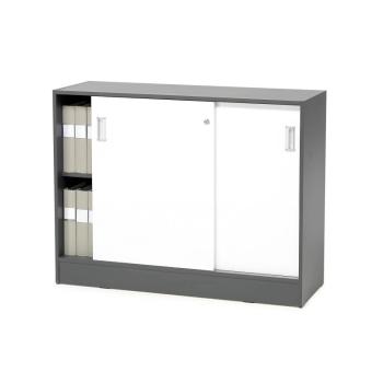 Skriňa s posuvnými dverami FLEXUS, 925x1200x415 mm, šedá, biela obrázok