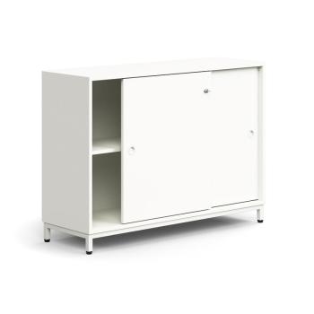 Skriňa s posuvnými dverami QBUS, 1 polica, na nožičkách, s madlom, 868x1200x400 mm, biela obrázok