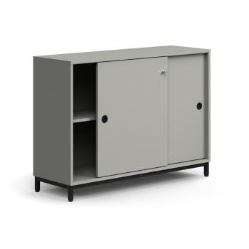 Skriňa s posuvnými dverami QBUS, 1 polica, na nožičkách, s madlom, 868x1200x400 mm, čierna, svetloše obrázok