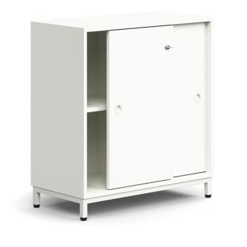 Skriňa s posuvnými dverami QBUS, 1 polica, na nožičkách, s madlom, 868x800x400 mm, biela obrázok