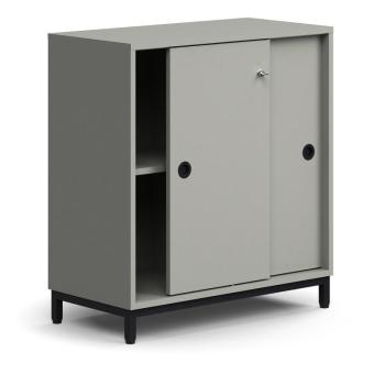 Skriňa s posuvnými dverami QBUS, 1 polica, na nožičkách, s madlom, 868x800x400 mm, čierna, svetlošed obrázok