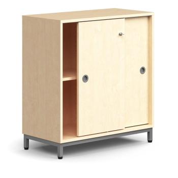 Skriňa s posuvnými dverami QBUS, 1 polica, na nožičkách, s madlom, 868x800x400 mm, strieborná, breza obrázok