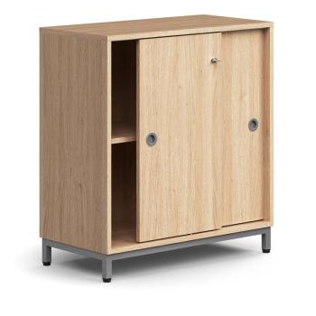 Skriňa s posuvnými dverami QBUS, 1 polica, na nožičkách, s madlom, 868x800x400 mm, strieborná, dub obrázok