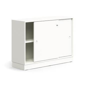Skriňa s posuvnými dverami QBUS, 1 polica, so soklom, s madlom, 868x1200x400 mm, biela obrázok