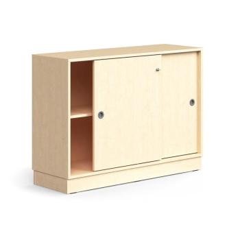 Skriňa s posuvnými dverami QBUS, 1 polica, so soklom, s madlom, 868x1200x400 mm, breza obrázok