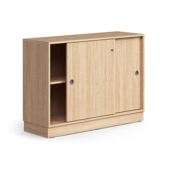 Skriňa s posuvnými dverami QBUS, 1 polica, so soklom, s madlom, 868x1200x400 mm, dub obrázok