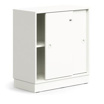 Skriňa s posuvnými dverami QBUS, 1 polica, so soklom, s madlom, 868x800x400 mm, biela obrázok