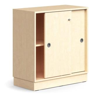 Skriňa s posuvnými dverami QBUS, 1 polica, so soklom, s madlom, 868x800x400 mm, breza obrázok