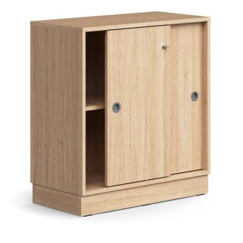 Skriňa s posuvnými dverami QBUS, 1 polica, so soklom, s madlom, 868x800x400 mm, dub obrázok