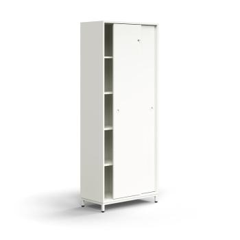 Skriňa s posuvnými dverami QBUS, 4 police, na nožičkách, s madlom, 2020x800x400 mm, biela obrázok