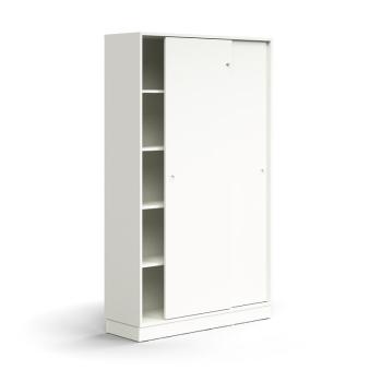 Skriňa s posuvnými dverami QBUS, 4 police, so soklom, s madlom, 2020x1200x400 mm, biela obrázok