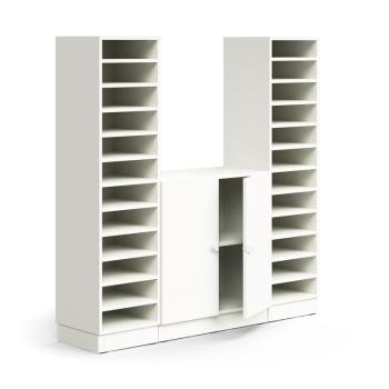 Skrinka na triedenie pošty QBUS, 22 políc + cupboard, so soklom, 1636x1600x420 mm, biela obrázok