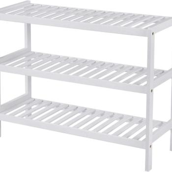 SONGMICS Bambusový botník 3 police biely 70x55 cm obrázok