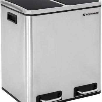 SONGMICS Odpadkový kôš LTB30H na triedený odpad, 2 x 15 L, strieborno / čierny obrázok