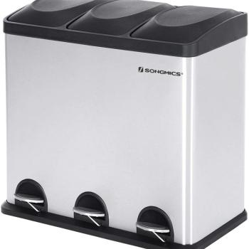 SONGMICS Odpadkový kôš LTB54L na triedený odpad, 3 x 18 L, strieborno / čierny obrázok