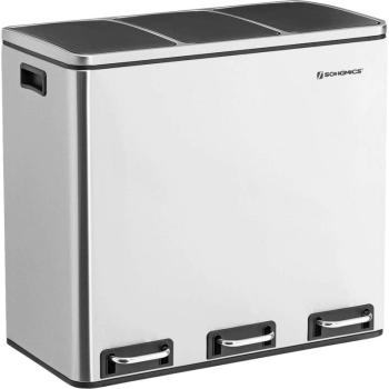 SONGMICS Odpadkový kôš LTB54NL na triedený odpad, 3 x 18 L, strieborný obrázok