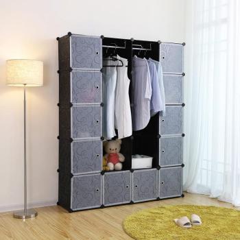 SONGMICS Šatníková skriňa variabilná plastová čierna 143x178x36cm obrázok