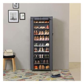 SONGMICS Skladací regál na topánky 10 políc sivý 58 x 160 x 28 cm obrázok
